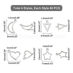 240個 4スタイル 304ステンレススチール オープンペンダント  混合形状  ステンレス鋼色  10~15x9~14x0.5~0.8mm  穴：1~1.4mm  60個/スタイル&nbsp;STAS-DC0005-65