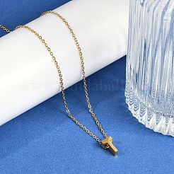イオンプレーティング(IP) 304 ステンレススチールペンダントネックレス  18KGP本金メッキ  文字L  文字t  15.94インチ(40.5cm)～16.14インチ(41cm)+54mmエクステンダー  文字：10x6x4mm。&nbsp;NJEW-R050-01G-20