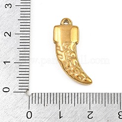 304ステンレスペンダント  槌目加工された狼の歯のチャーム  ゴールドカラー  23x13.5x4.5mm  穴：1.6mm&nbsp;SA-CBA31B1-04G