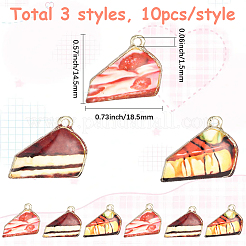 30本3色プリントアロイペンダント  ライトグロッド  三角形のケーキ  ミックスカラー  14.5x18.5x2.5mm  穴：1.5mm  10個/カラー&nbsp;ENAM-BM0001-25