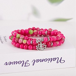 Natural White Jade Round Beaded Wrap Bracelet with Alloy Ohm/Aum Lotus&nbsp;AJEW-PH00503-02