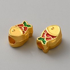 合金エナメルヨーロピアンビーズ  大穴ビーズ  ゴールドカラー  魚  7.5x10x7mm  穴：4mm&nbsp;ENAM-WH0058-034A