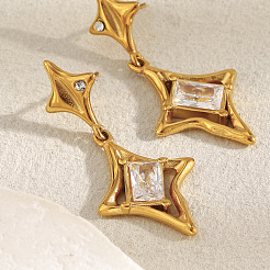 304 Stainless Steel Clear Cubic Zirconia Star Dangle Stud Earrings&nbsp;FS-WG9493C-01