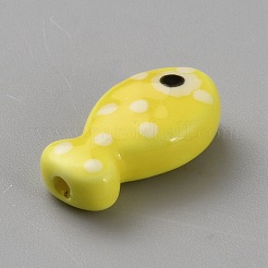 手作りの陶器ビーズ  手描きの陶器ビーズ  魚  きいろ  19.5x11x6.5mm  穴：2mm&nbsp;LS-PORC-WH20001-02G