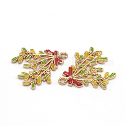 合金エナメルチャーム  クリスマスのために  ライトゴールド  葉  ゴールド  30x28.5x2mm  穴：2mm&nbsp;ENAM-E569-13