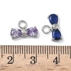 304ステンレスペンダント  ちょう結びのチャーム  キュービックジルコニア付き  ステンレス鋼色  8.5x12.5x3.5mm  穴：2.5mm&nbsp;STAS-D201-02P