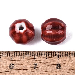 ヴィンテージの磁器製波型ビーズ  ファンシーアンティーク施釉磁器  ラウンド  ファイヤーブリック  10~12mm  穴：2~2.5mm&nbsp;PORC-N013-11P