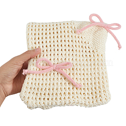 女性用ポリエステル製リボンニットショルダーバッグ  長方形  ピンク  410x390x6mm&nbsp;AJEW-WH20816-075A