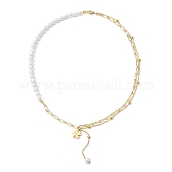 Round Shell Pearl & Brass Chain Flower Pendant Necklaces&nbsp;NJEW-JN04963