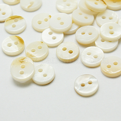 2穴シェルフラットラウンドボタン  貝殻色  9x1.5mm  穴：1.5mm&nbsp;BUTT-P012-13
