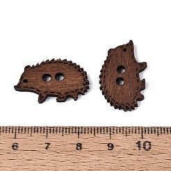 穴が2つ開いたハリネズミ型の木製ボタン  染め  サドルブラウン  15x24x2.5mm  穴：2.5mm&nbsp;BUTT-Q046-04B