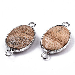 天然ピカソジャスパーリンク/コネクター  プラチナトーン真鍮エッジ  多面カットオーバル  27.5x14~15x6mm  穴：2mm&nbsp;G-T131-102-17