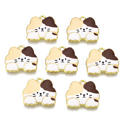 ラックメッキプリントアロイペンダント  カドミウムフリー＆ニッケルフリー＆鉛フリー  ライトゴールド  猫  ココナッツブラウン  16x18.5x2.5mm  穴：1.6mm&nbsp;ENAM-N055-177E