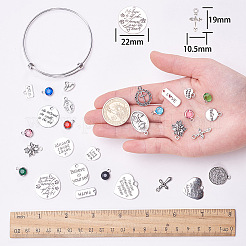 DIYバングル作り  チベットスタイルの合金のペンダント付き  ガラスチャーム  真鍮製丸カン  304ステンレススチール製伸縮式バングル  アンティークシルバー＆プラチナ  12x8.5x4mm  穴：1.5mm&nbsp;DIY-SC0008-69