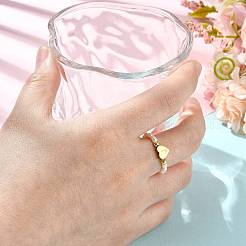Natural Freshwater Pearl & 304 Stainless Steel Bead Finger Rings&nbsp;RJEW-FS00001-10
