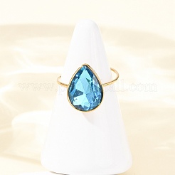 304 Stainless Steel with Glass Cuff Rings for Women&nbsp;RJEW-K309-41A