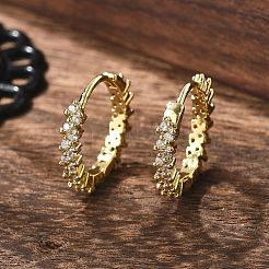 真鍮マイクロペーブクリアキュービックジルコニアハギーフープピアス  長持ちメッキ  リング  18KGP本金メッキ  15.5x2.5mm  ピン：1mm&nbsp;EJEW-L231-44G
