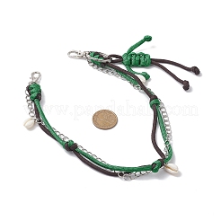 Polyester & Spandex Cord Rope Braided Human & Natural Cowrie Shell Charm Iron Chain Bag Decorative Chains&nbsp;AJEW-BA00173-04