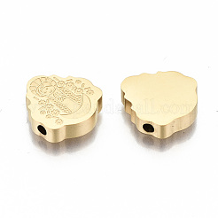 304ステンレススチールビーズ  レーザー切断  女の子  ゴールドカラー  14x13x3.5mm  穴：1.8mm&nbsp;STAS-S080-003G