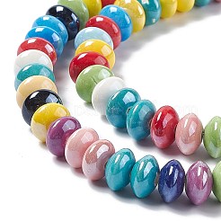 釉薬をかけた磁器製のロンデルビーズ  光沢のあるセラミックビーズ  ミックスカラー  12x6.5mm  穴：2.3mm  約42個/連  11.81''（30センチメートル）&nbsp;PORC-E018-01