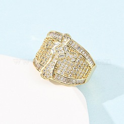 Adjustable Brass Micro Pave Cubic Zirconia Cuff Rings for Women&nbsp;RJEW-B139-04G