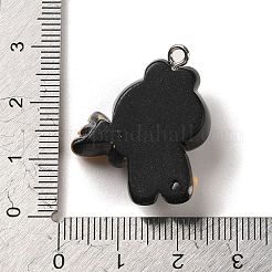不透明樹脂ペンダント  プラチナトーン合金ループ付きハロウィーンチャーム  ブラック  ほうきを持った猫の形  28x22.5x9mm  穴：1.5mm&nbsp;RESI-K020-03C