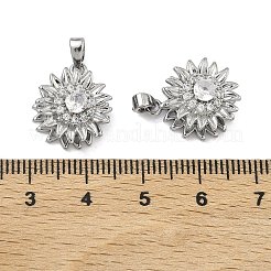 真鍮製マイクロパヴェキュービックジルコニア回転式ペンダント  長持ちメッキ  花のチャーム  プラチナ  16x14x8mm  穴：4x2mm&nbsp;KK-A287-11C-P