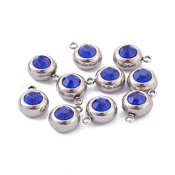 ステンレススチールラインストーンチャーム201個  誕生石チャーム  フラットラウンド  ステンレス鋼色  サファイア  13x10x6mm  穴：1.8mm&nbsp;STAS-Z009-03A-02P