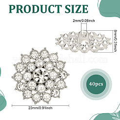 合金ラインストーンシャンクボタン40個  1穴  花  銀  23x8mm  穴：2mm&nbsp;BUTT-ME0001-28S