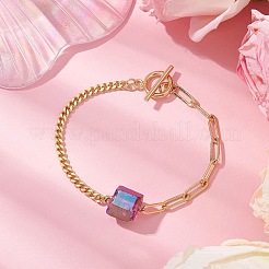 Electroplated Hexagon Prism Natural Quartz Link Bracelets&nbsp;BJEW-JB10753-03