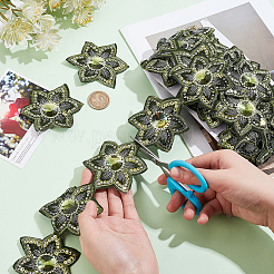 アイロン接着/縫い付け可能なエスニックスタイルの刺繍の花柄ポリエステルレースリボン  ガラスとスパンコール付き  ジャカードリボン  チロリアンリボン  服飾材料  黄緑  2-1/2インチ（65mm）  5ヤード/カード&nbsp;OCOR-WH0060-47A