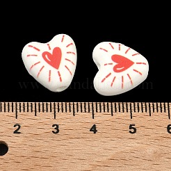 印刷された手作りの磁器のビーズ  ハート  レッド  14.5~15x14.5x7.5mm  穴：2mm&nbsp;PORC-G016-01A
