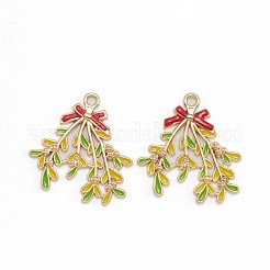 合金エナメルチャーム  クリスマスのために  ライトゴールド  葉  ゴールド  30x28.5x2mm  穴：2mm&nbsp;ENAM-E569-13