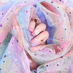 Tie Dye Silver Star Polyester Mesh Tulle Fabric&nbsp;DIY-WH0410-84