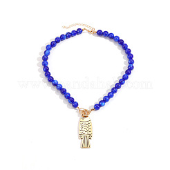 Summer Beach Bohemian Alloy Fish Pendant Resin Round Beaded Necklaces for Women&nbsp;WG6850D-02