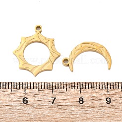 304ステンレスペンダント  左右  カップルのチャーム  太陽と月のチャーム  ゴールドカラー  18~20x11~18x2mm  穴：1.6mm  2個/セット&nbsp;STAS-H235-03B-G