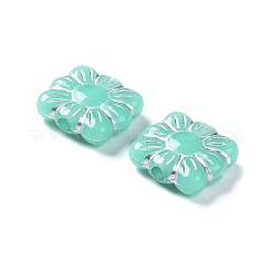 不透明なアクリルビーズ  ライン入り  花模様の正方形  アクアマリン  9.5~10x10.5~11x3.5mm  穴：1.6mm  約1990個/500g&nbsp;OACR-G016-26H