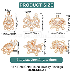 6Pcs 3 Styles Brass Cubic Zirconia Chandelier Component Links&nbsp;ZIRC-BC0001-18