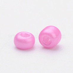 焼付塗装ガラスシードビーズ  ショッキングピンク  6/0  4~5x3~4mm  穴：1~2mm  約450個/50g  50 G /袋  18袋/2ポンド&nbsp;SEED-US0003-4mm-K2