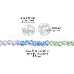 透明電気メッキガラスビーズ連売り  ABカラーメッキ  多面カット  そろばん  カラフル  4~5x3~3.5mm  穴：1mm  約147個/連  20.08''（51センチメートル）&nbsp;GLAA-YW0002-F01