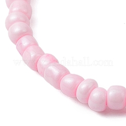 ガラスシードストレッチブレスレット  女性のためのジュリー  花  ピンク  内径：2-1/8インチ（5.5cm）&nbsp;BJEW-JB110103-04