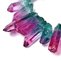ツートンの天然水晶ビーズ連売り  染め  ファセット弾丸  トップ掘削  24~50x9.5x8mm  穴：1.7mm  約21個/連  7.28''~7.68''（18.5~19.5センチメートル）&nbsp;G-Z131-K01-03
