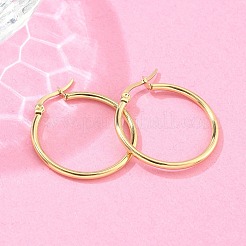 イオンプレーティング(IP) 304 ステンレススチール フープピアス  低刺激性のイヤリング  リング形状  18KGP本金メッキ  30x2mm  12ゲージ  ピン：1x0.7mm&nbsp;EJEW-N0016-11G-D