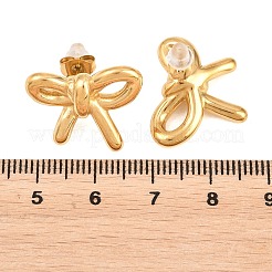 女性用304ステンレススチールスタッドピアス  蝶結び  ゴールドカラー  17x20.5mm&nbsp;EJEW-P345-01G