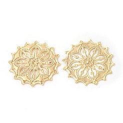 真鍮製フィリグリージョイントパーツ透かしコネクター  カドミウムフリー＆鉛フリー  ラックめっき  花  ゴールドカラー  34~34.5x1mm  穴：0.7mm&nbsp;KK-F772-09G