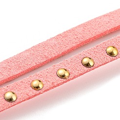 スエード調コード  ゴールデントーン合金リベット付き  パンクロックジュエリーには  ピンク  5x2.5mm  約5.46ヤード（5m）/ロール&nbsp;LW-Q016-5mm-1038