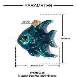 304ステンレスペンダント  エナメル  魚のチャーム  鏡面研磨仕上げ  イオンプレーティング（ip）  18KGP本金メッキ  ブルー  17x16mm  穴：1.5mm&nbsp;STAS-OY015-14G