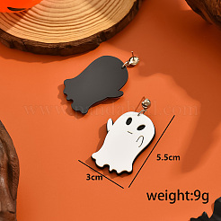 クリエイティブなハロウィーン樹脂スタッドピアス  プラチナ  ゴースト  55x30mm&nbsp;RO4694-2