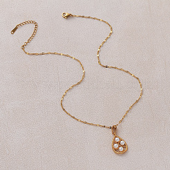 Vintage European 304 Stainless Steel & Imitation Pearl Teardrop Pendant Necklaces for Women&nbsp;NU2800