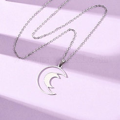 304 Stainless Steel Double Hollow Moon Pendant Cable Chain Necklaces for Men Women&nbsp;NJEW-K308-01E-P